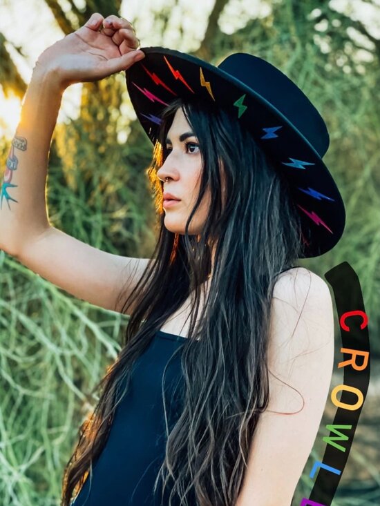 *Luna Bloom Crowley Single Sided Rainbow Lightning Bolt Pride Wide Brim Hat main image 8